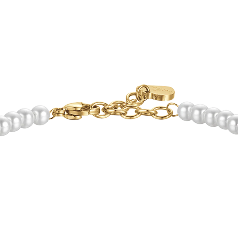 BRACCIALE DONNA IN ACCIAIO IP GOLD CON PERLE CON CRISTALLO BIANCO - Image 5