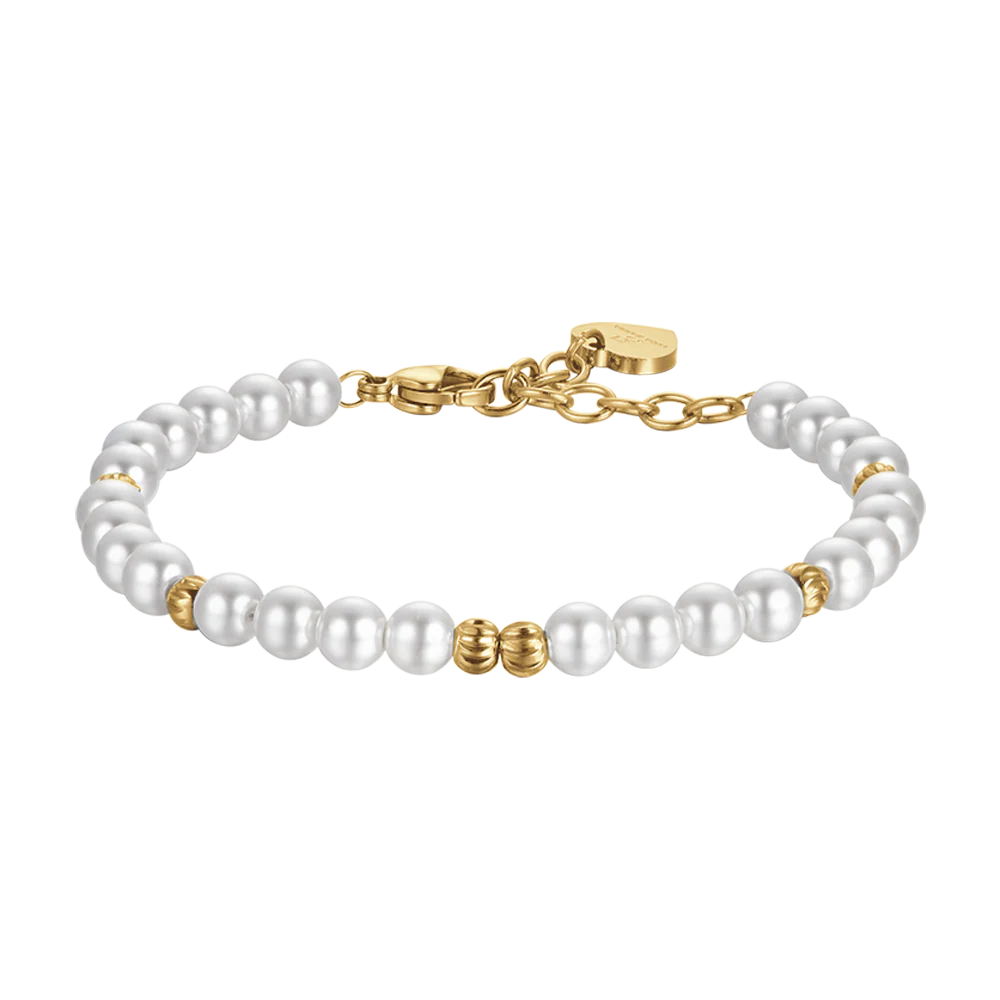 BRACCIALE DONNA IN ACCIAIO IP GOLD CON PERLE ED ELEMENTI IN ACCIAIO