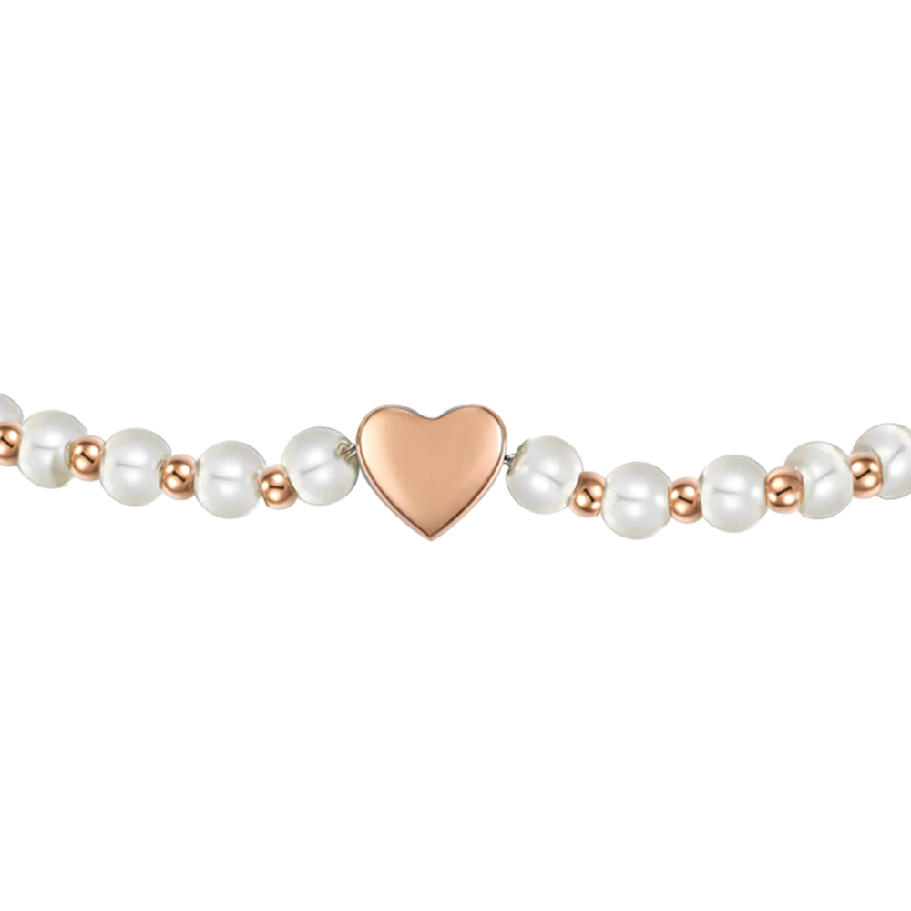 BRACCIALE DONNA IN ACCIAIO IP GOLD E PERLE SINTETICHE BIANCHE CON CUORE IP ROSE - Image 4