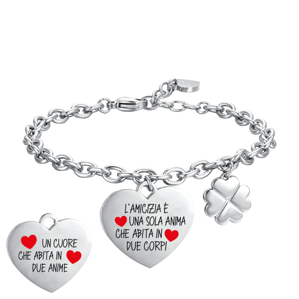 BRACCIALE DONNA IN ACCIAIO L'AMICIZIA E' UNA SOLA ANIMA CHE ABITA IN DUE CORPI