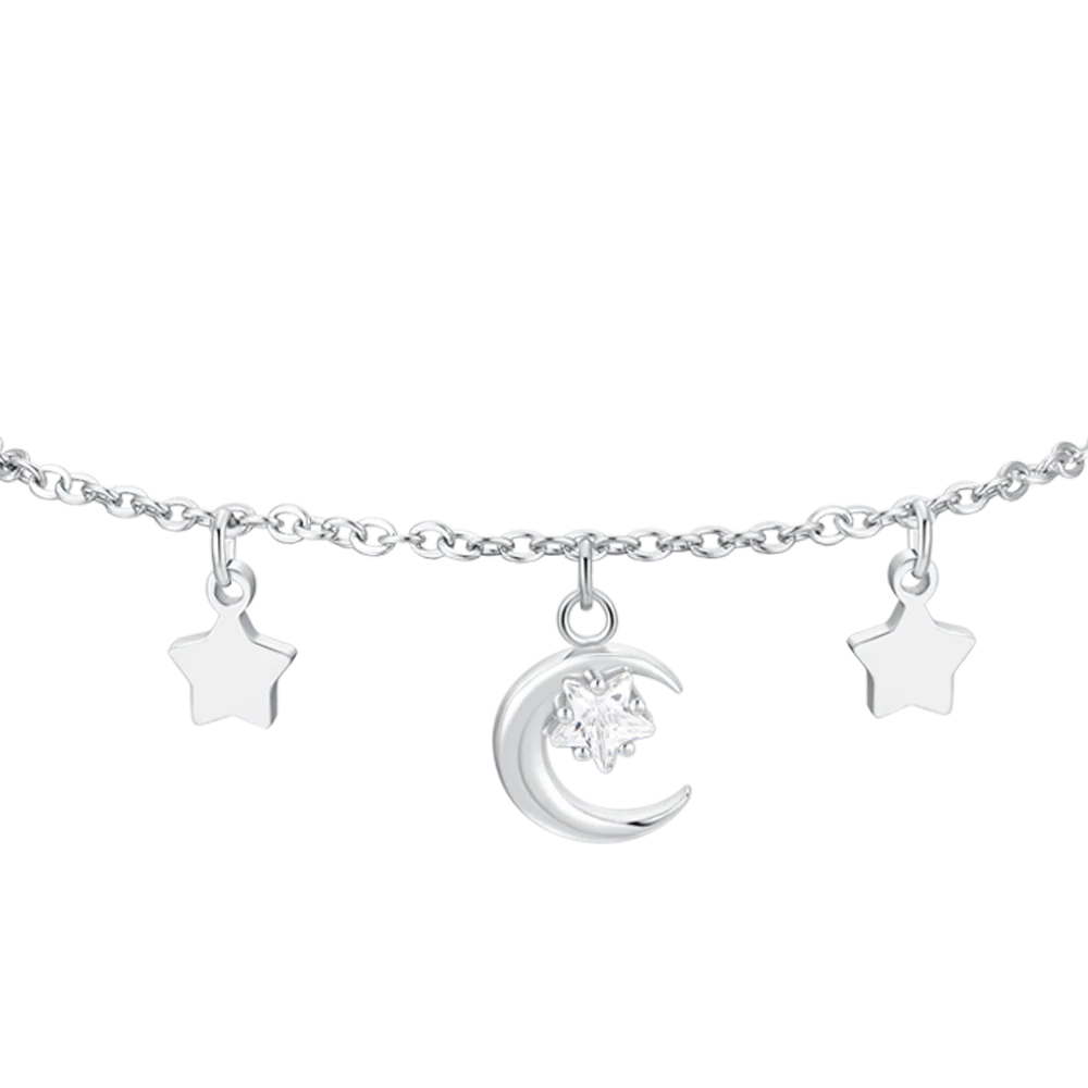 BRACCIALE DONNA IN ACCIAIO, LUNA CON ZIRCONE BIANCO E STELLE - Image 4