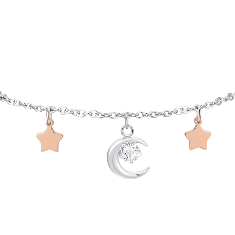 BRACCIALE DONNA IN ACCIAIO, LUNA CON ZIRCONE BIANCO E STELLE IP ROSE - Image 4
