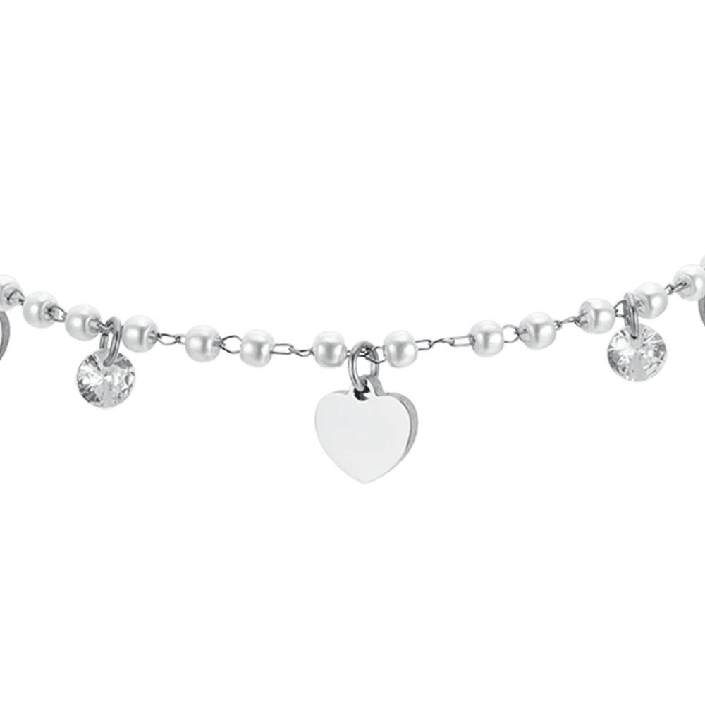 BRACCIALE DONNA IN ACCIAIO PERLE CON CUORI - Image 4