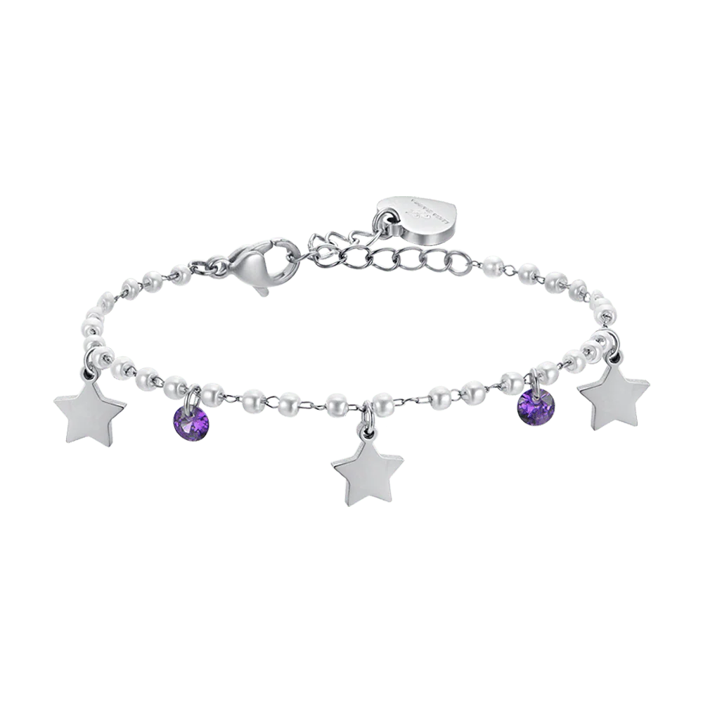 BRACCIALE DONNA IN ACCIAIO PERLE CON STELLE