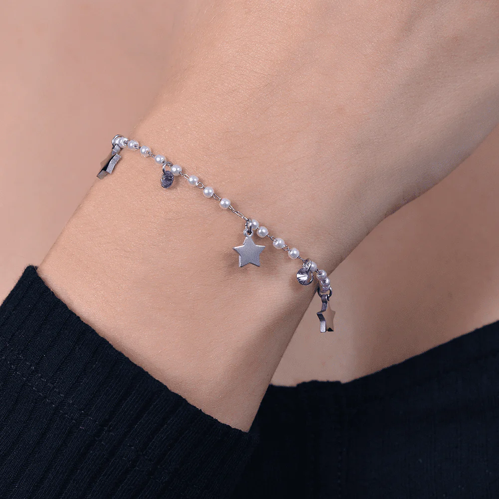 BRACCIALE DONNA IN ACCIAIO PERLE CON STELLE - Image 2