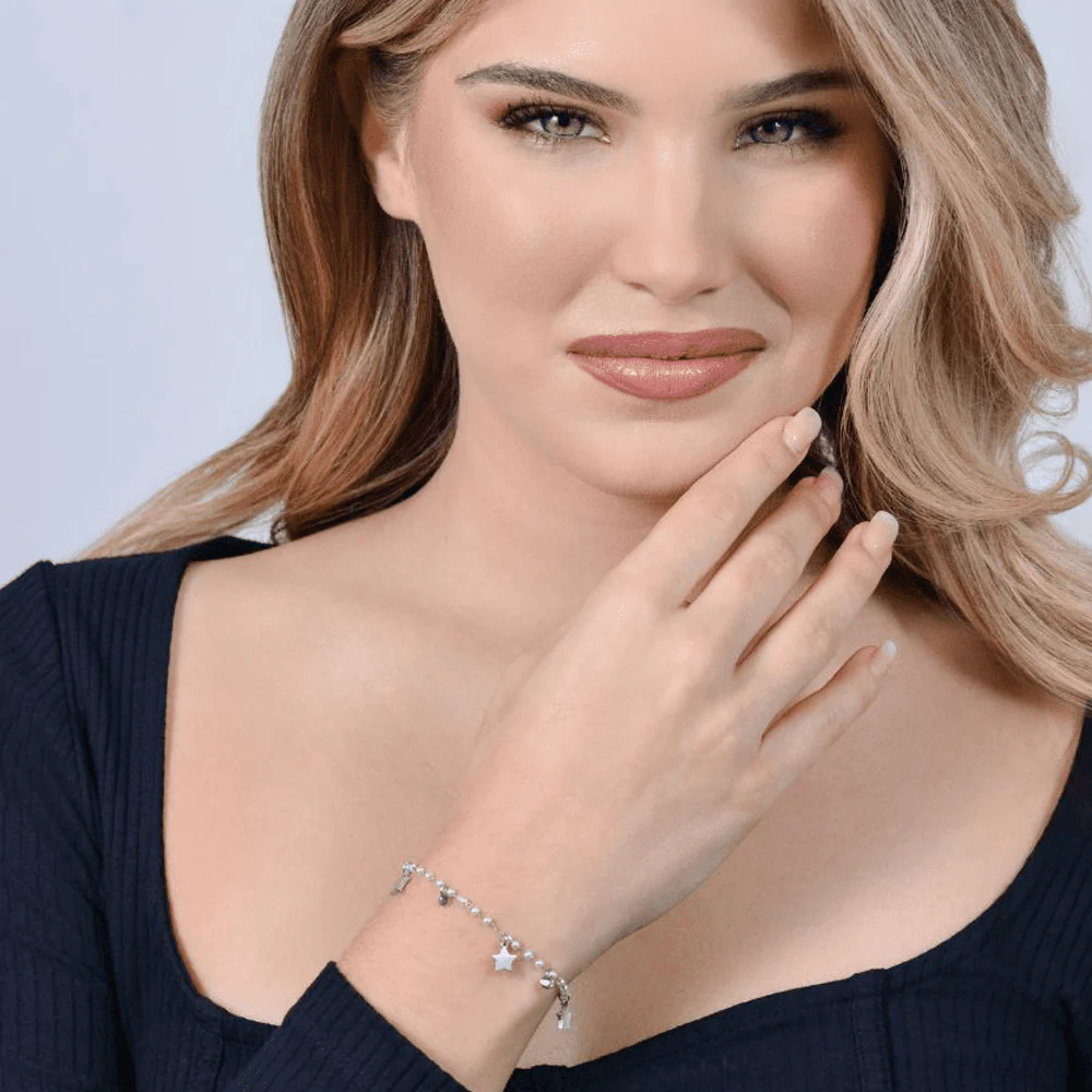 BRACCIALE DONNA IN ACCIAIO PERLE CON STELLE - Image 3