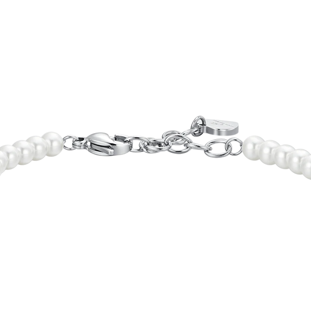 BRACCIALE DONNA IN ACCIAIO PERLE SINTETICHE E CUORE ZIRCONE ROSA - Image 5