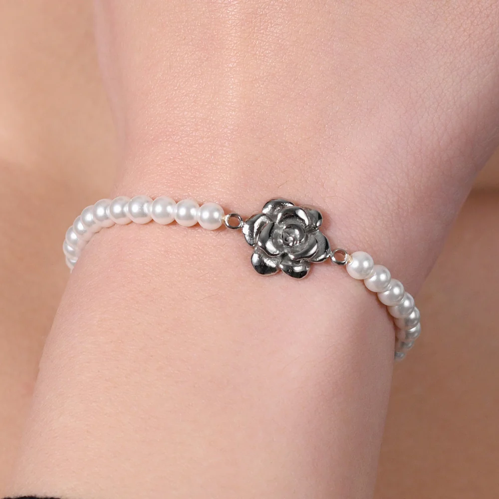BRACCIALE DONNA IN ACCIAIO PERLE E ROSA IN ACCIAIO - Image 2
