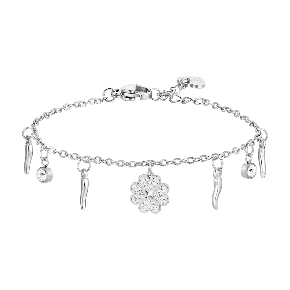 BRACCIALE DONNA IN ACCIAIO QUADRIFGOLIO E CORNI