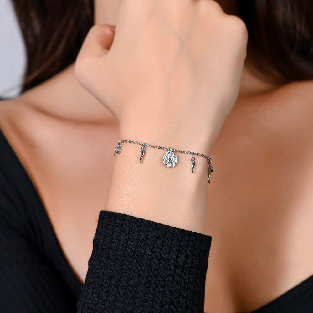 BRACCIALE DONNA IN ACCIAIO QUADRIFGOLIO E CORNI - Image 2