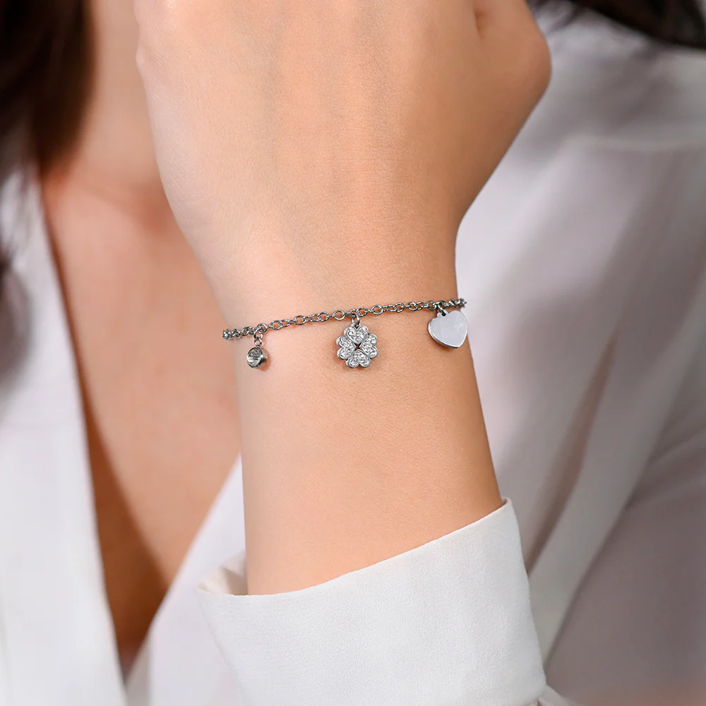 BRACCIALE DONNA IN ACCIAIO QUADRIFOGLIO E CUORE - Image 2