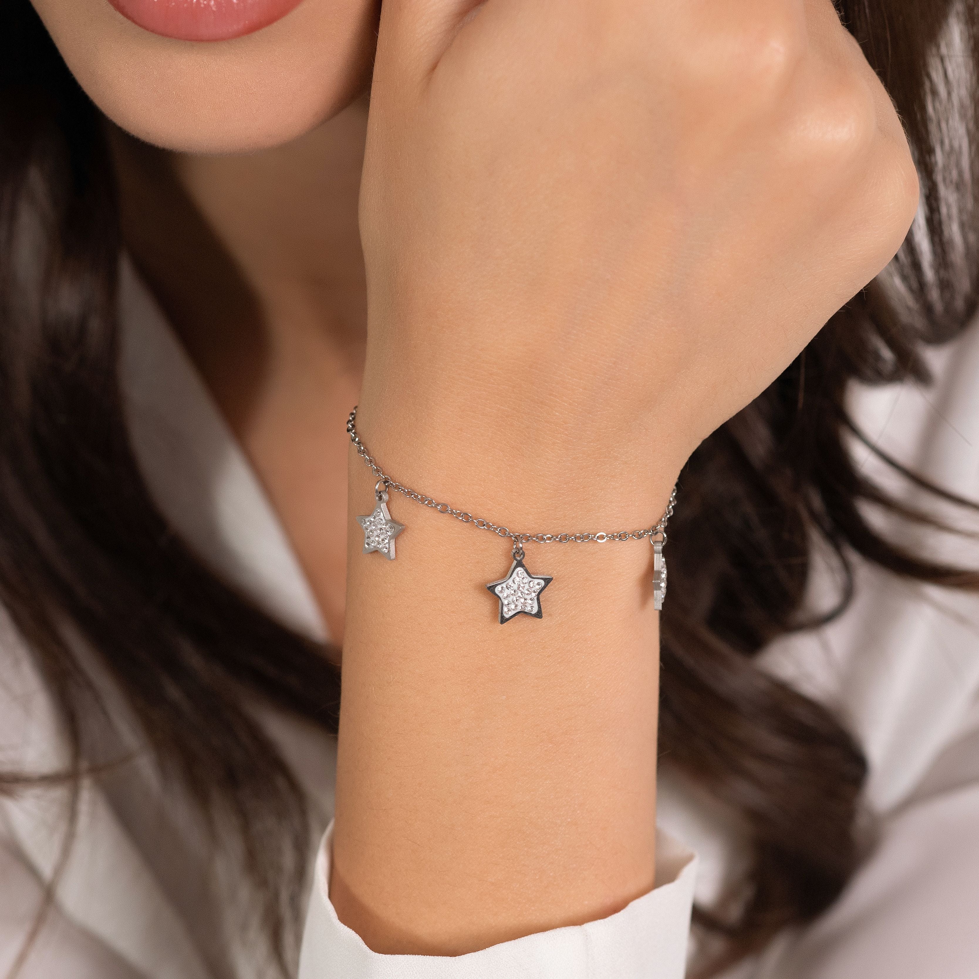 BRACCIALE DONNA IN ACCIAIO STELLE CON CRISTALLI BIANCHI - Image 2