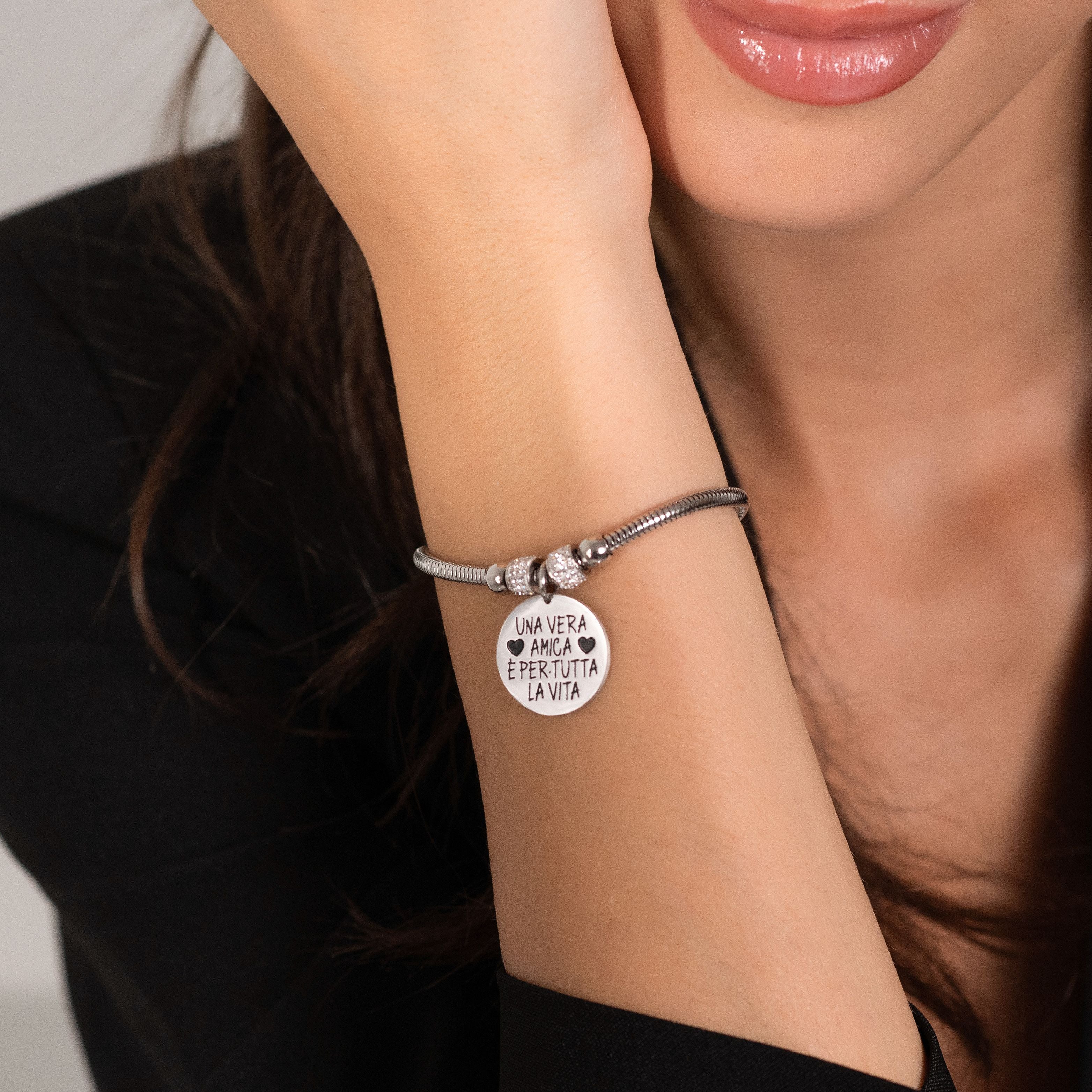 BRACCIALE DONNA IN ACCIAIO UNA VERA AMICA E' PER TUTTA LA VITA - Image 2
