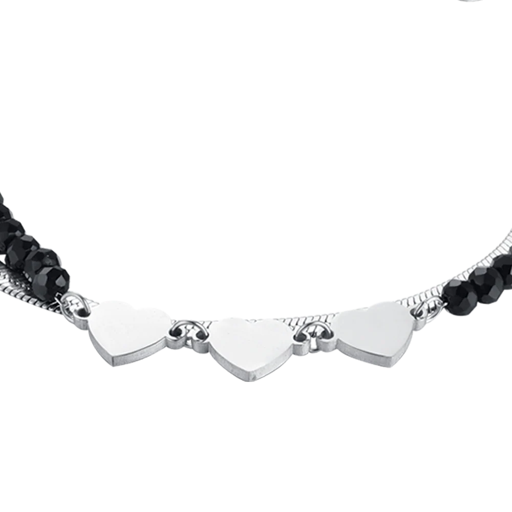 BRACCIALE DONNA MULTIFILO IN ACCIAIO CON CRISTALLI NERI E CUORI - Image 4