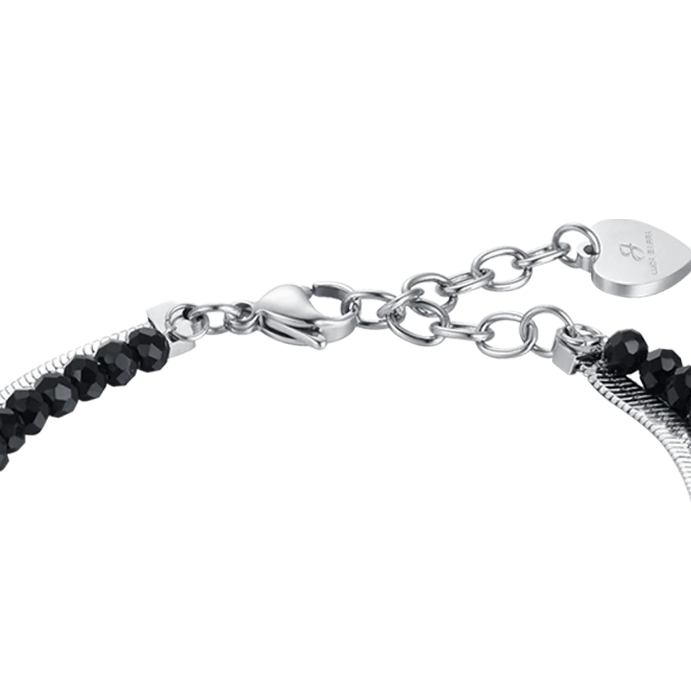 BRACCIALE DONNA MULTIFILO IN ACCIAIO CON CRISTALLI NERI E CUORI - Image 5