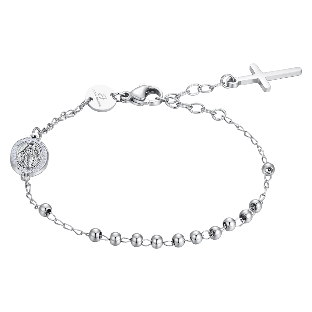 BRACCIALE DONNA ROSARIO IN ACCIAIO, MEDAGLIETTA CON MADONNINA MIRACOLOSA