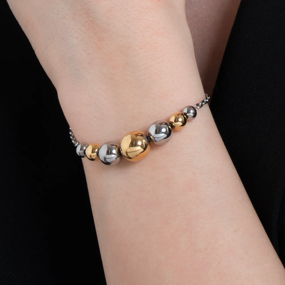 BRACCIALE DONNA SFERE ACCIAIO E  IP GOLD - Image 2