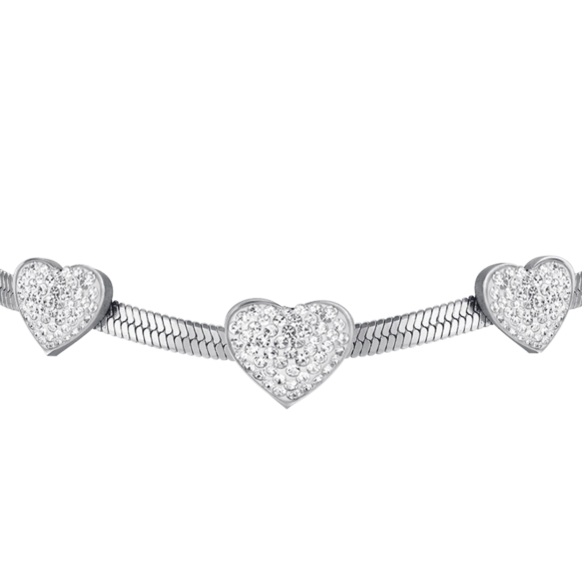 BRACCIALE DONNA SNAKE IN ACCIAIO CON CUORI CON CRISTALLI BIANCHI - Image 5