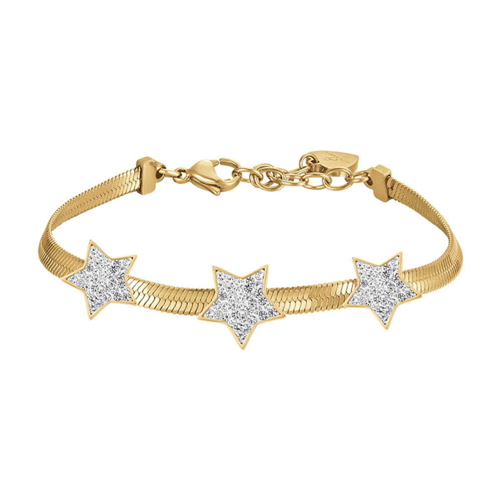 BRACCIALE DONNA SNAKE IN ACCIAIO IP GOLD CON STELLE CON CRISTALLI BIANCHI