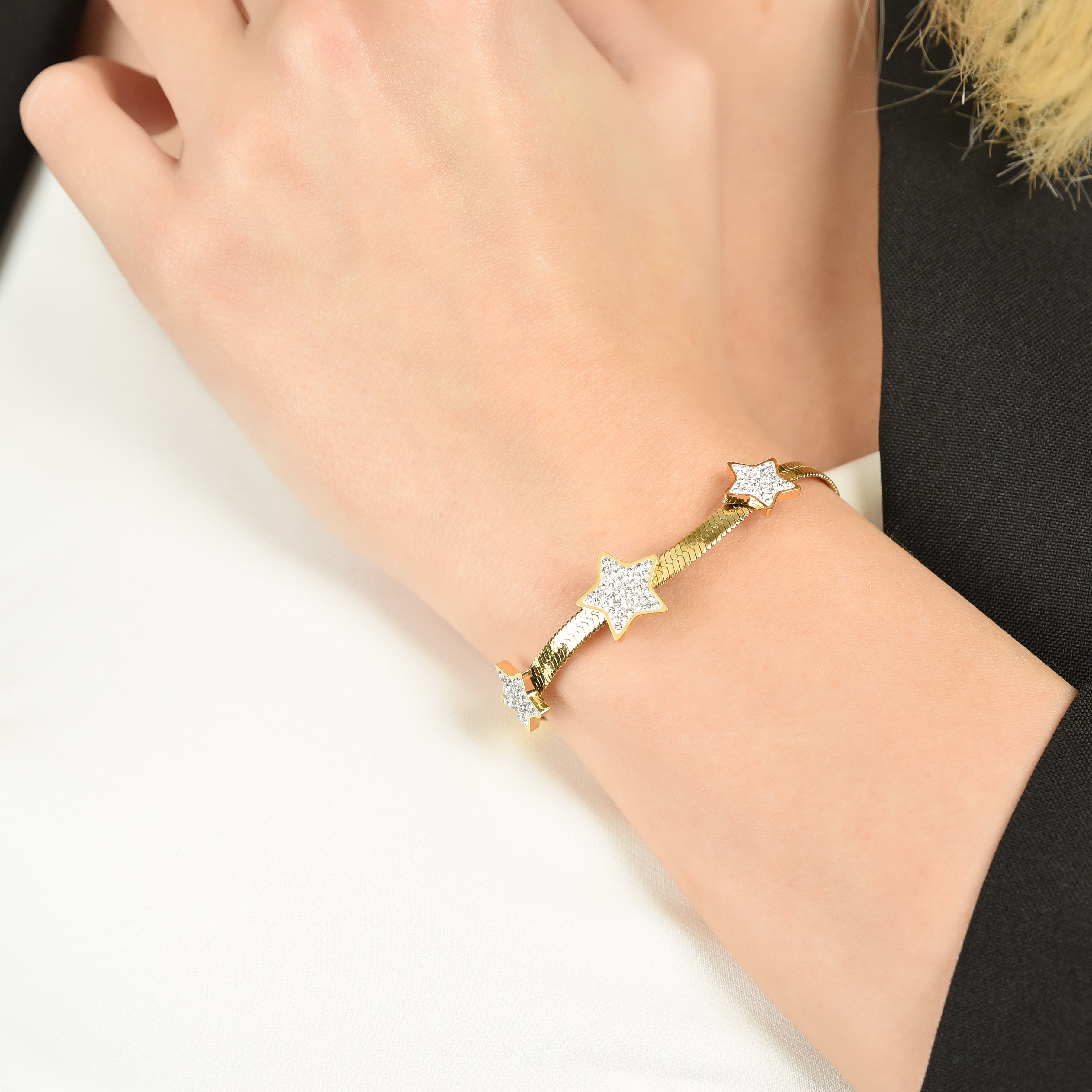 BRACCIALE DONNA SNAKE IN ACCIAIO IP GOLD CON STELLE CON CRISTALLI BIANCHI - Image 2