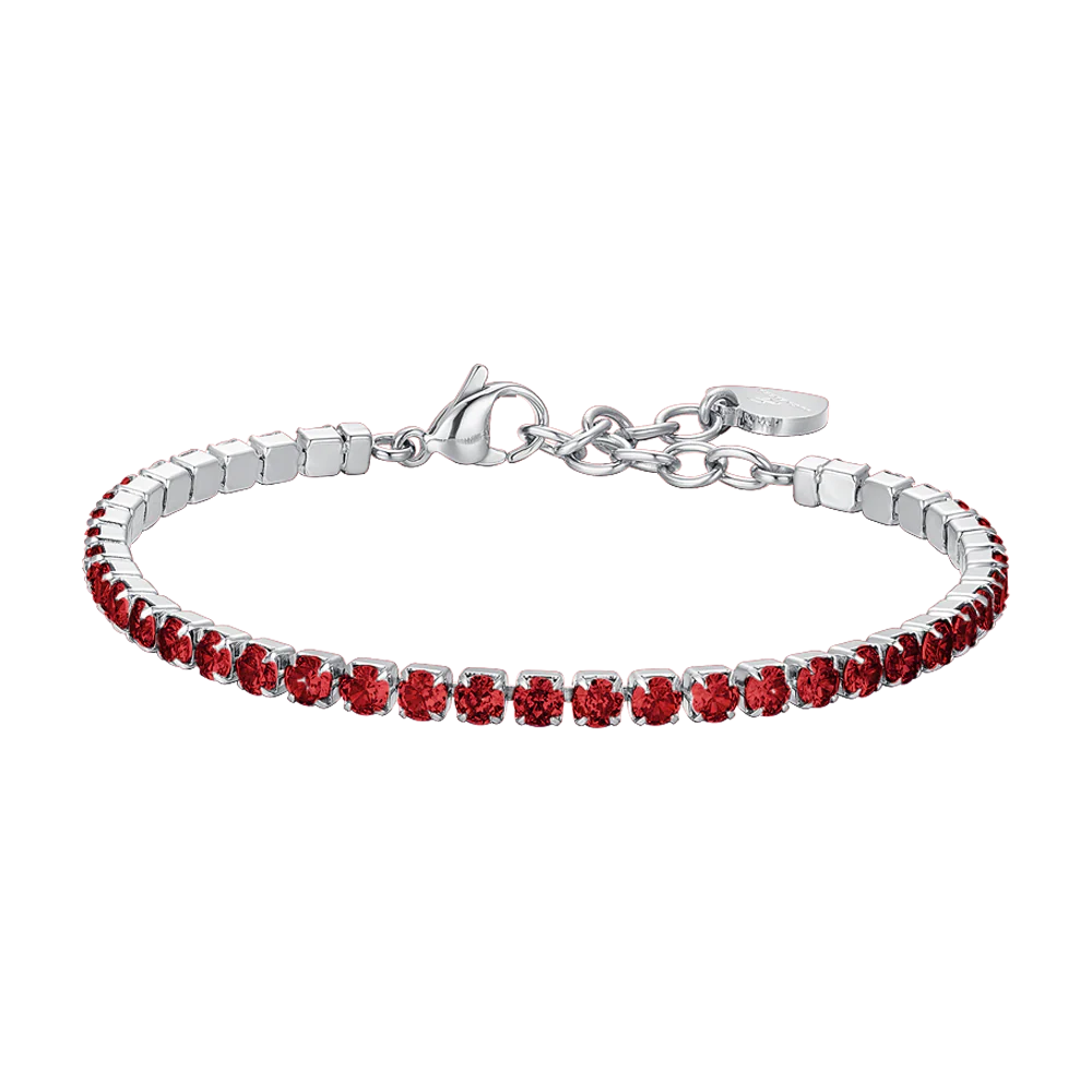 BRACCIALE DONNA TENNIS IN ACCIAIO CON CRISTALLI ROSSI