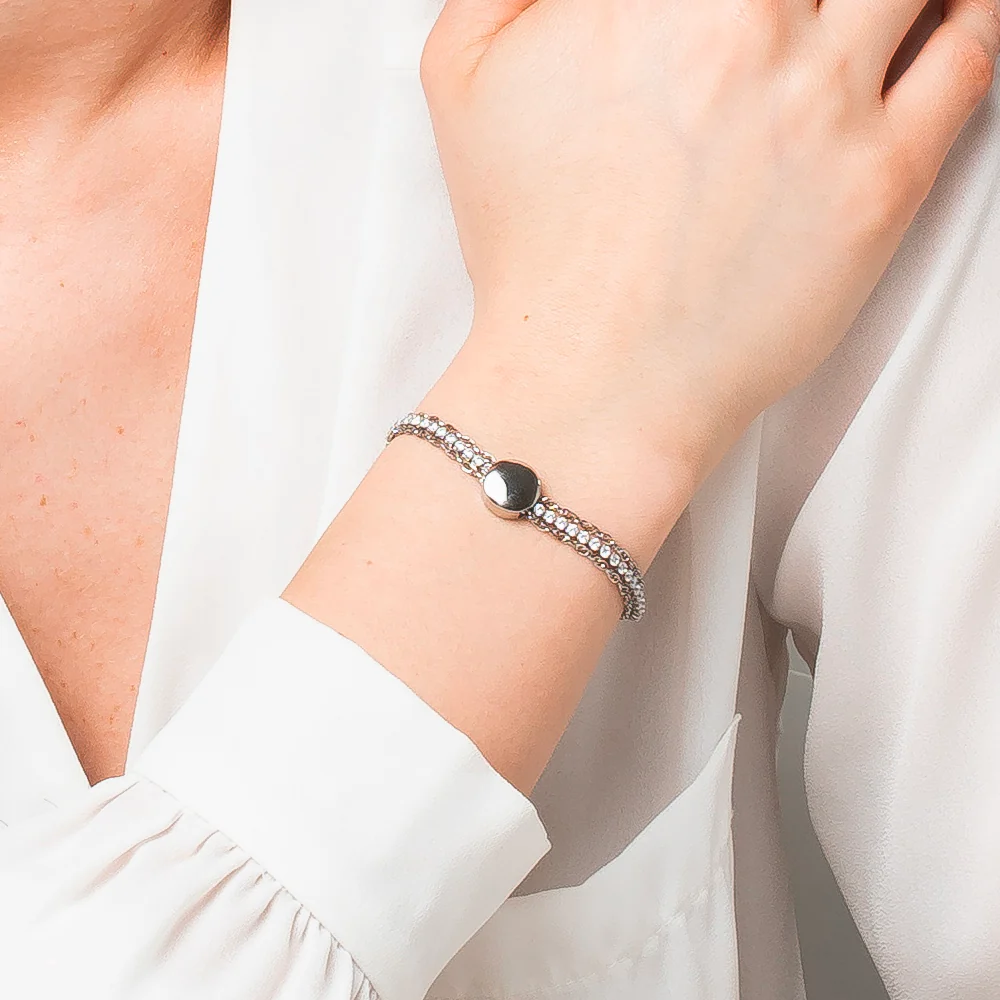 BRACCIALE DONNA TENNIS IN ACCIAIO CON ELEMENTO CENTRALE IN ACCIAIO E CRISTALLI - Image 2