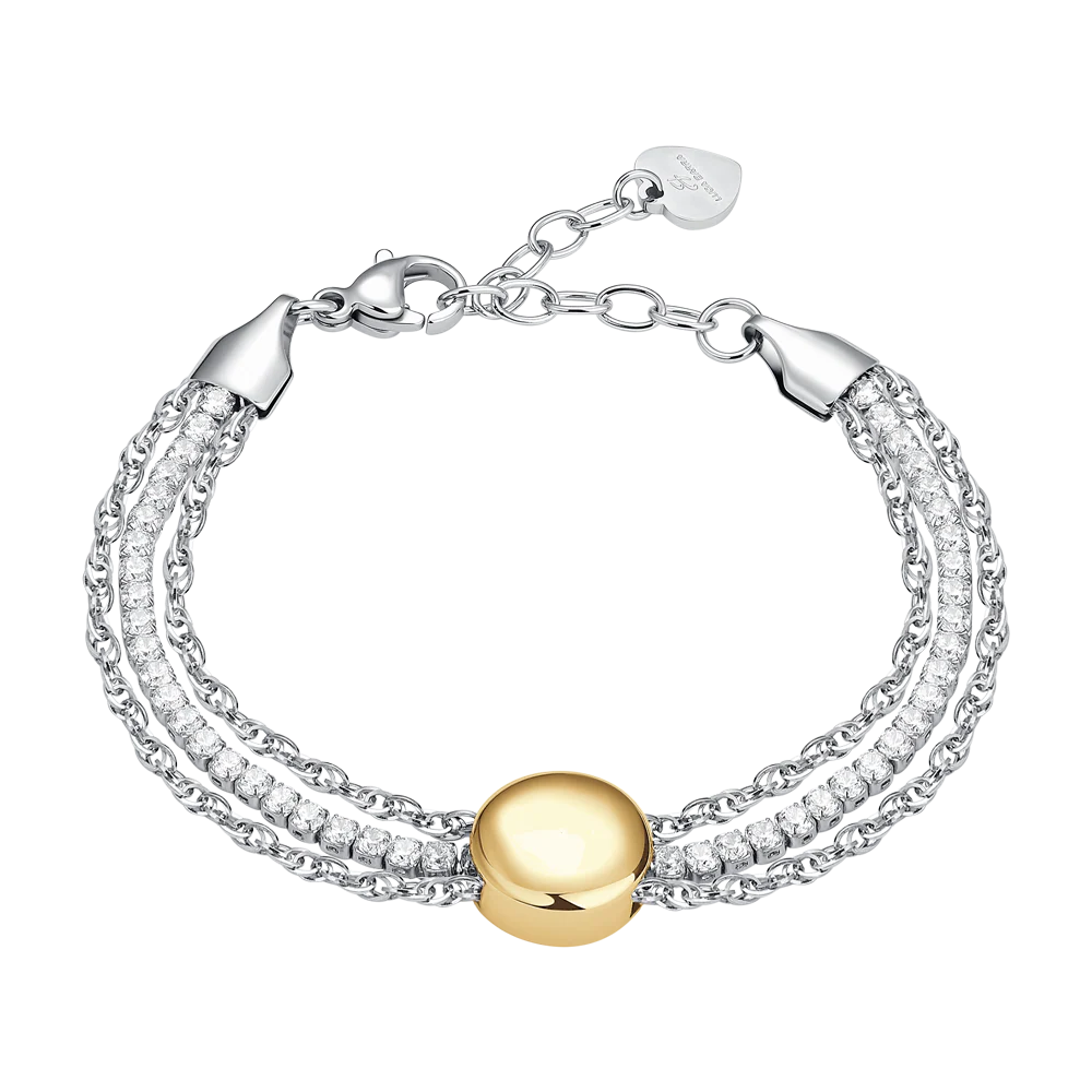BRACCIALE DONNA TENNIS IN ACCIAIO CON ELEMENTO CENTRALE IN ACCIAIO IP GOLD