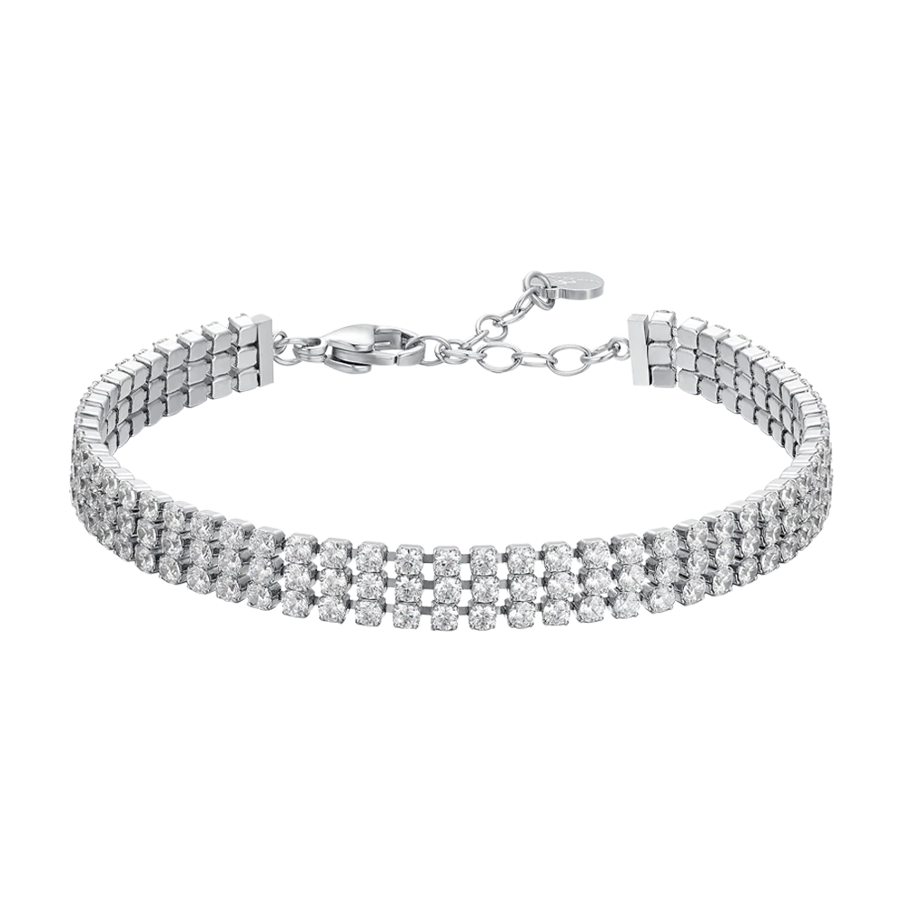 BRACCIALE DONNA TENNIS IN ACCIAIO CON ZIRCONI BIANCHI