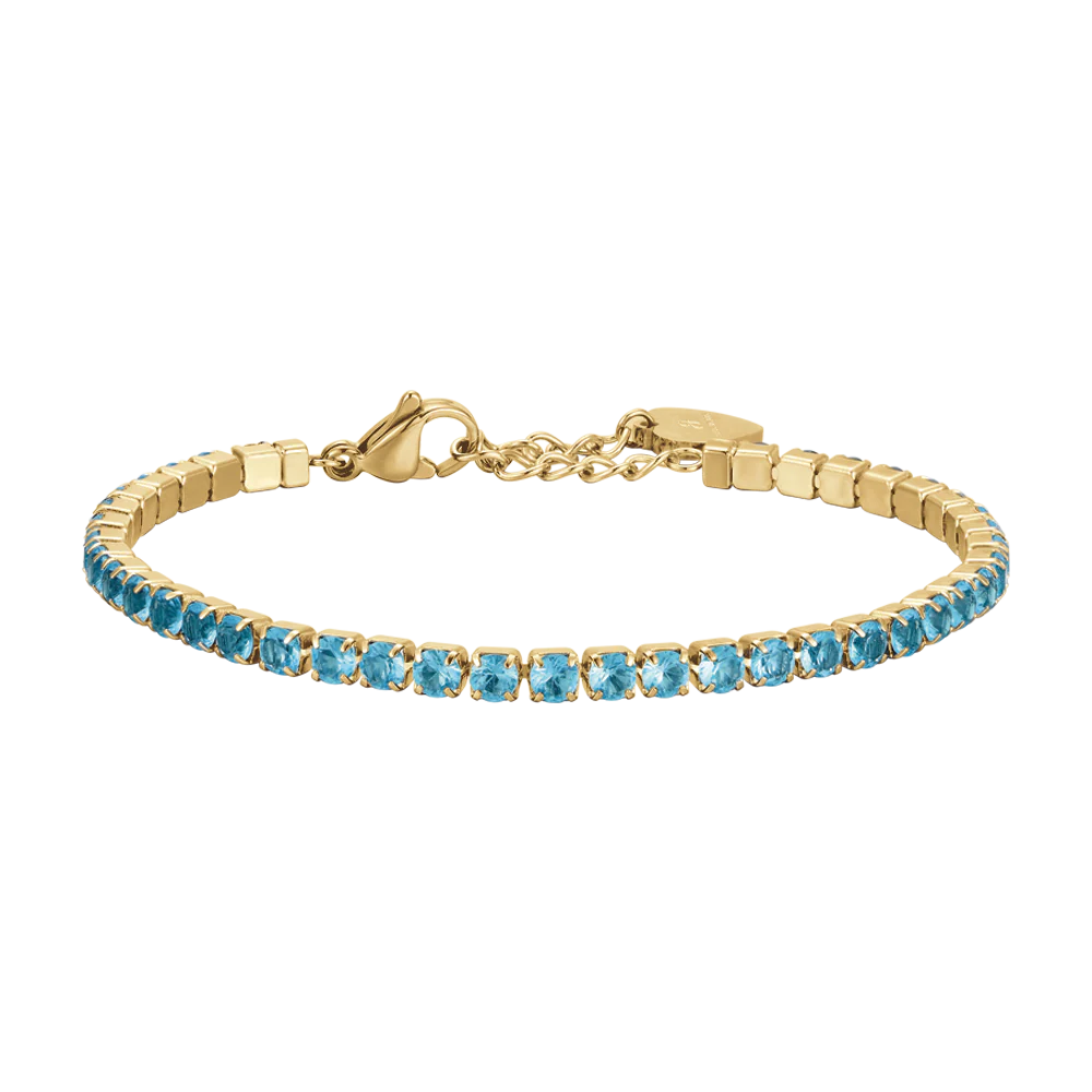 BRACCIALE DONNA TENNIS IN ACCIAIO IP GOLD CON CRISTALLI AZZURRI