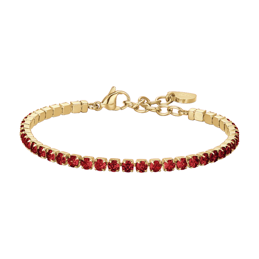 BRACCIALE DONNA TENNIS IN ACCIAIO IP GOLD CON CRISTALLI ROSSI