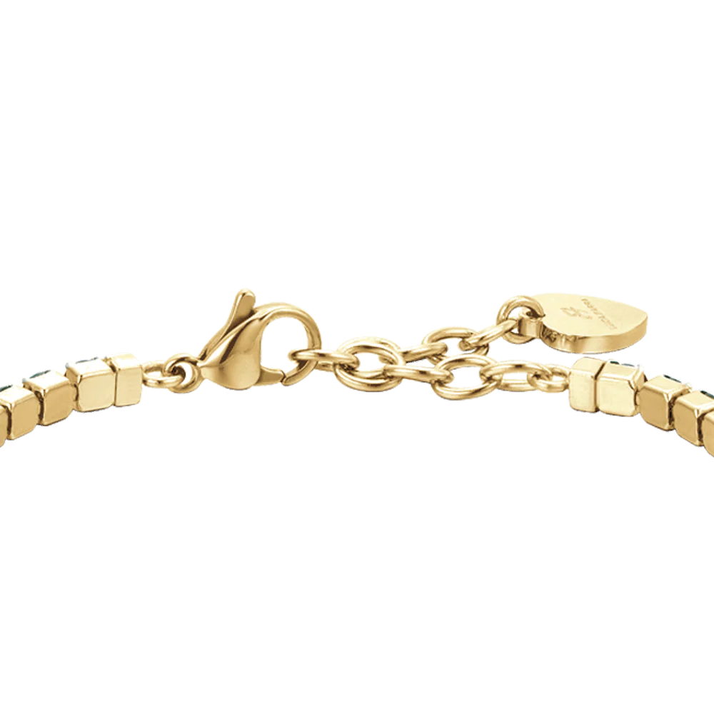 BRACCIALE DONNA TENNIS IN ACCIAIO IP GOLD CON CRISTALLI VERDI - Image 3