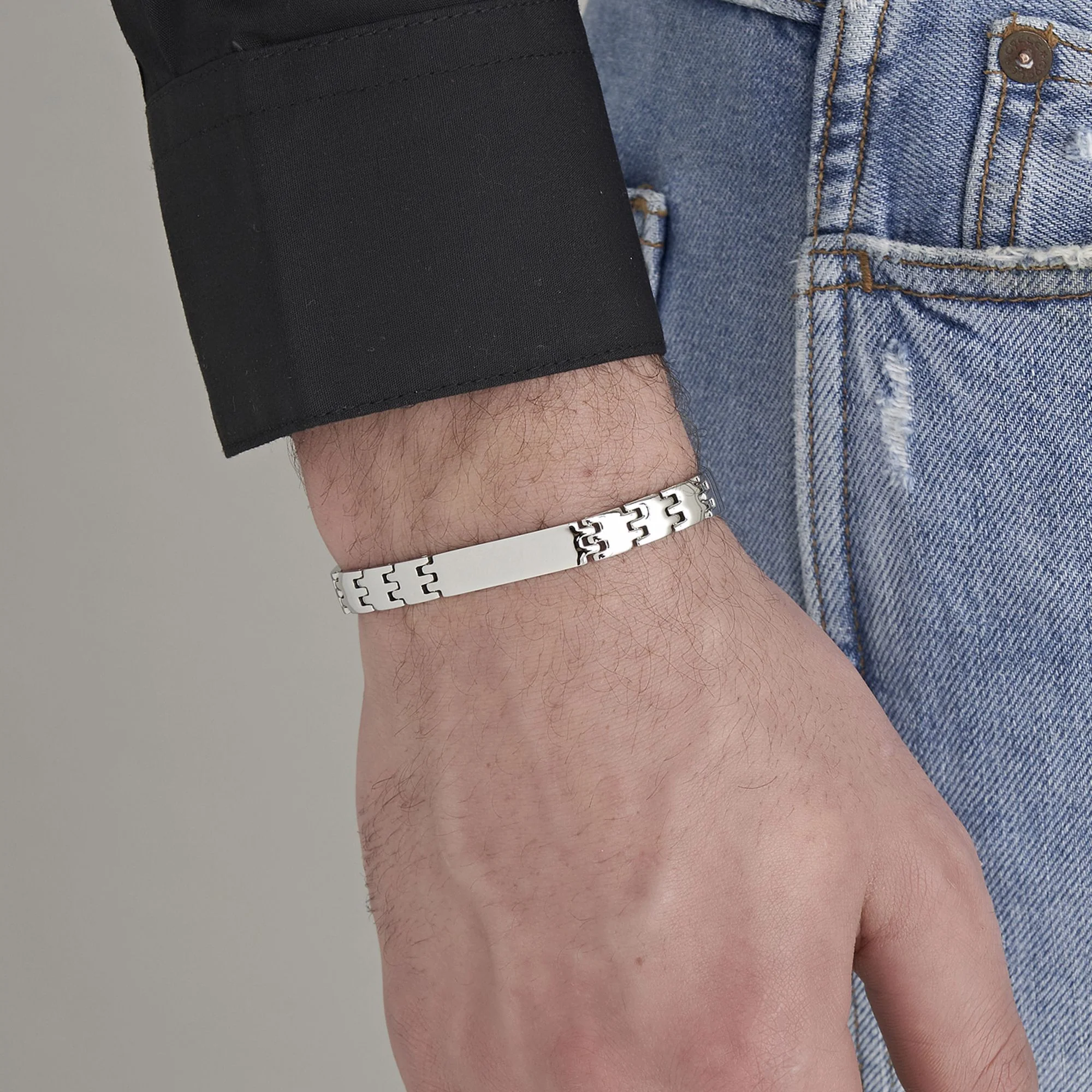 BRACCIALE UOMO IN ACCIAIO MAGLIA LARGA - Image 2