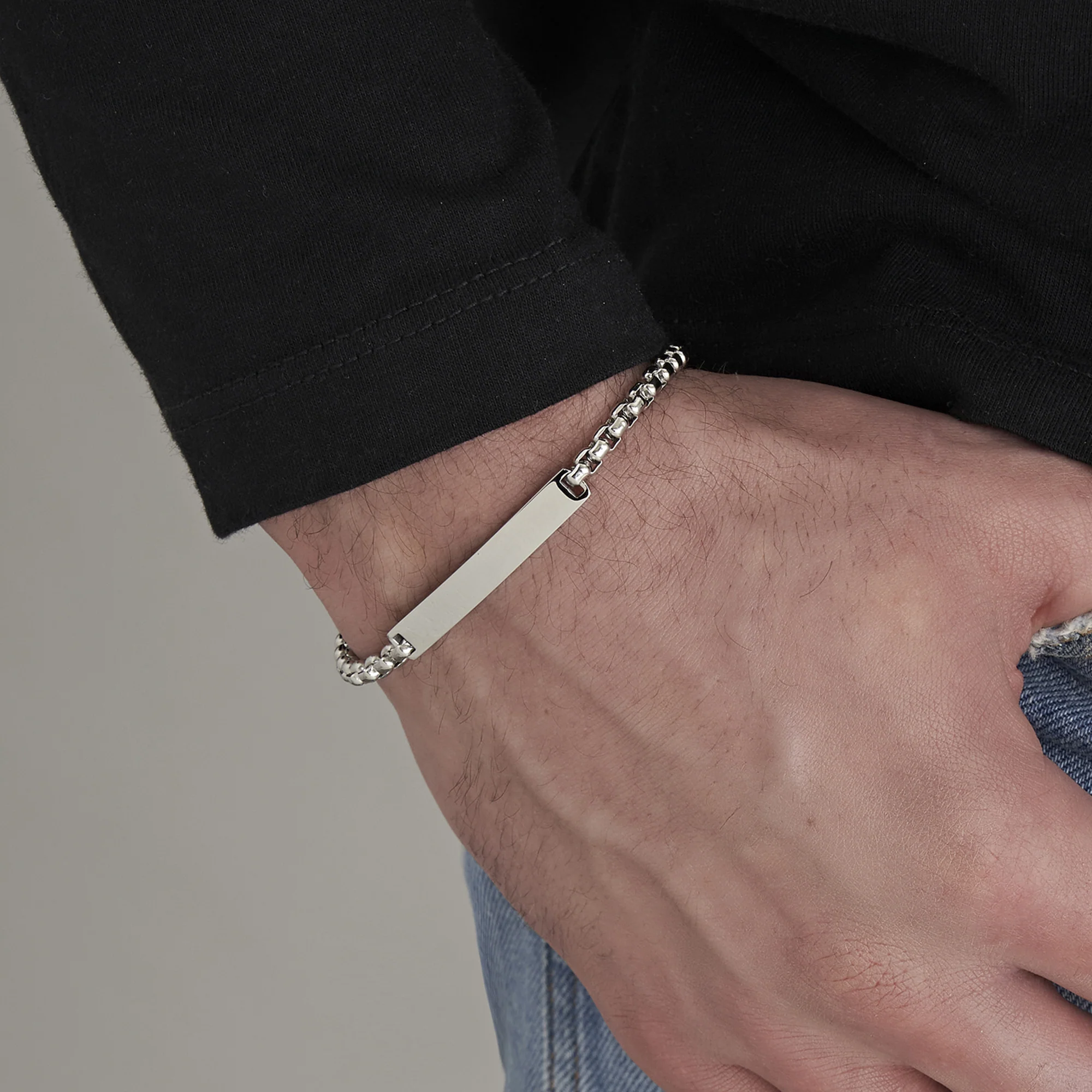 BRACCIALE UOMO IN ACCIAIO CON PIASTRA PERSONALIZZABILE - Image 2