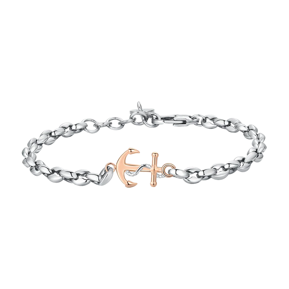 BRACCIALE UOMO IN ACCIAIO CON ANCORA IP ROSE