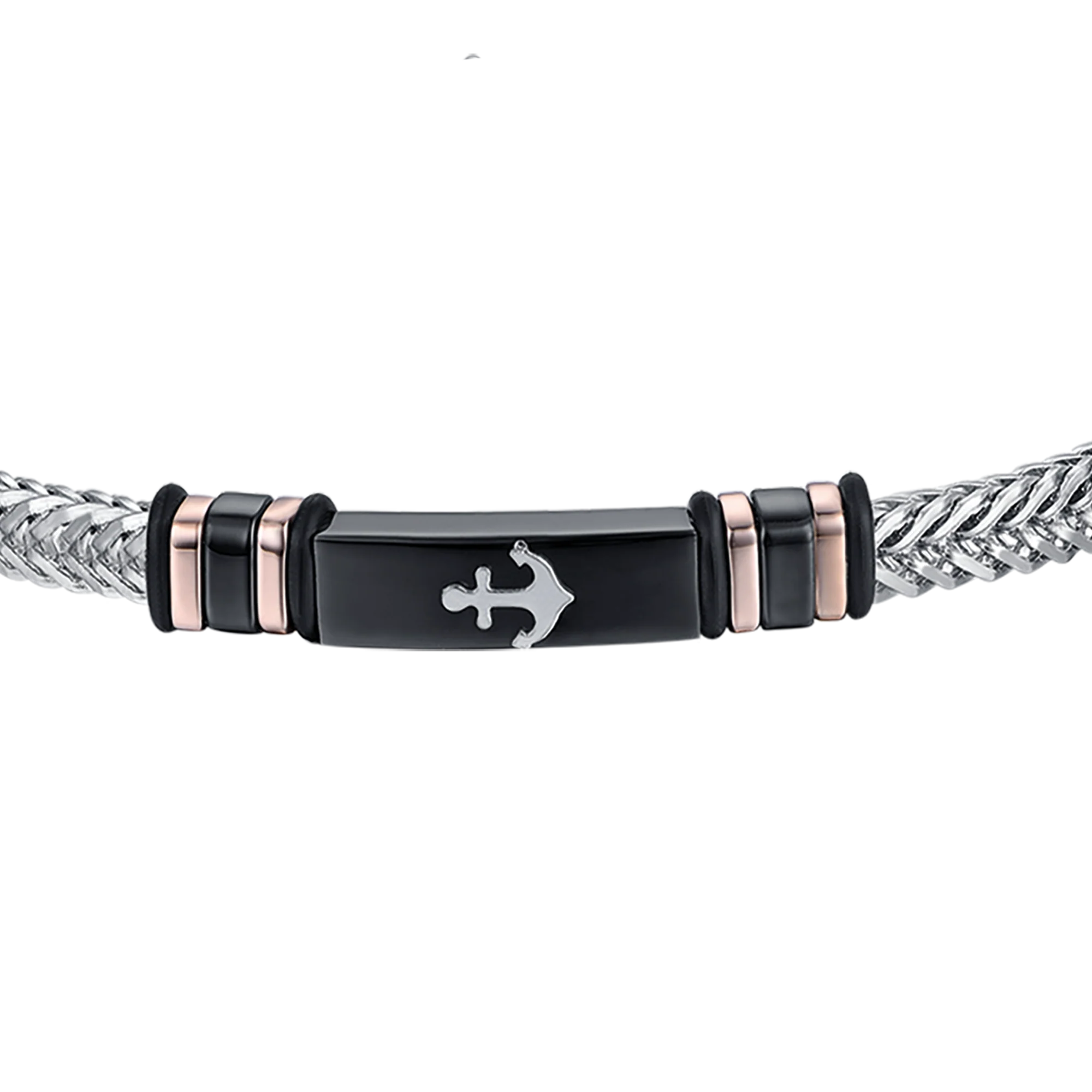 BRACCIALE UOMO IN ACCIAIO CON PIASTRA IN ACCIAIO IP NERO CON ANCORA - Image 3