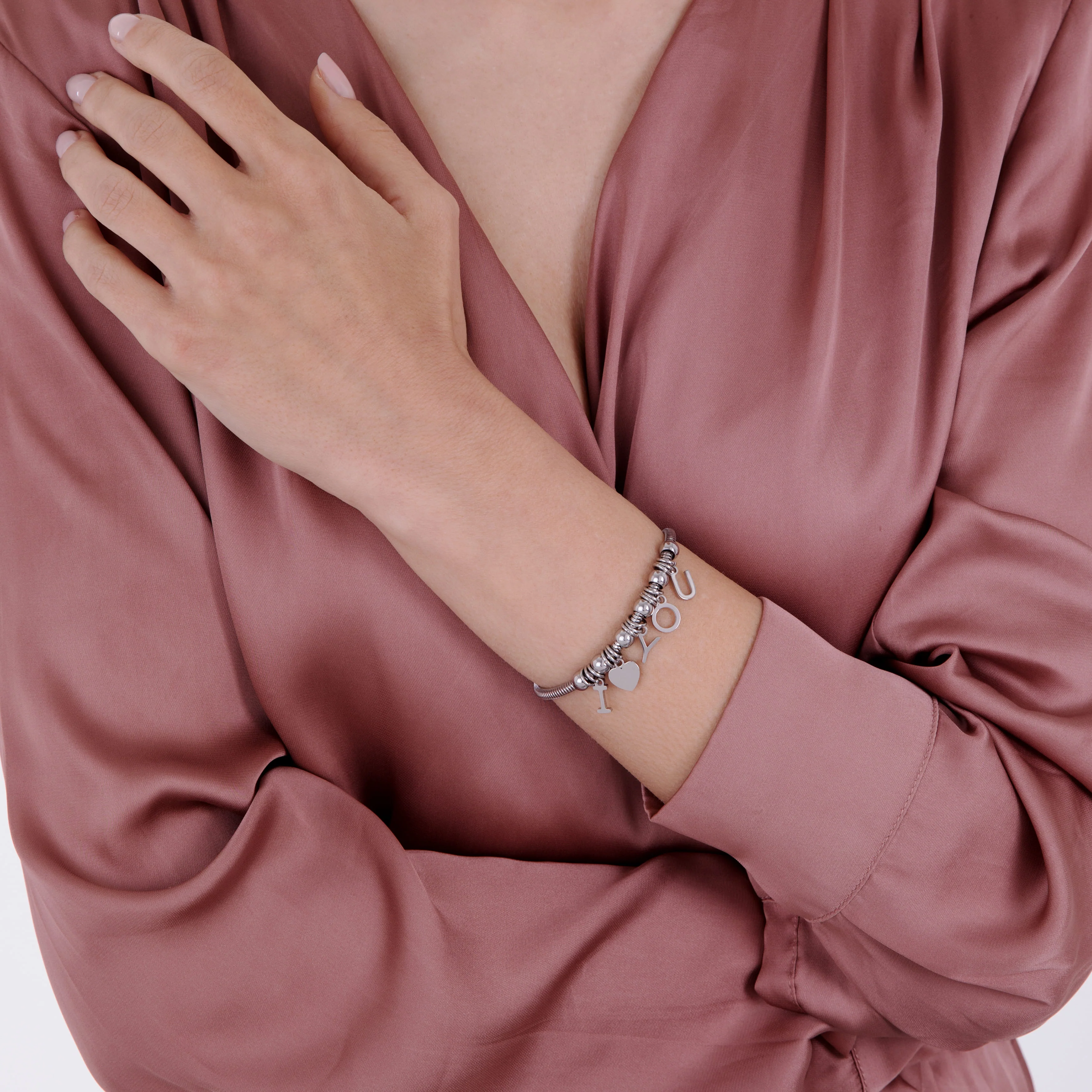 BRACCIALE IN ACCIAIO CON CHARMS I LOVE YOU - Image 3