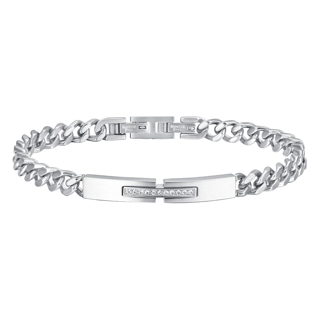 BRACCIALE UOMO IN ACCIAIO CON PIASTRA E CRISTALLI BIANCHI