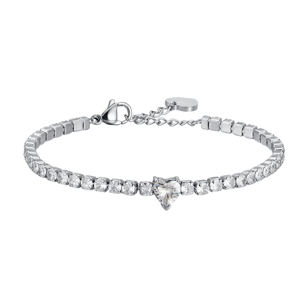 BRACCIALE DONNA IN ACCIAIO CON CRISTALLI BIANCHI E CUORE CRISTALLO