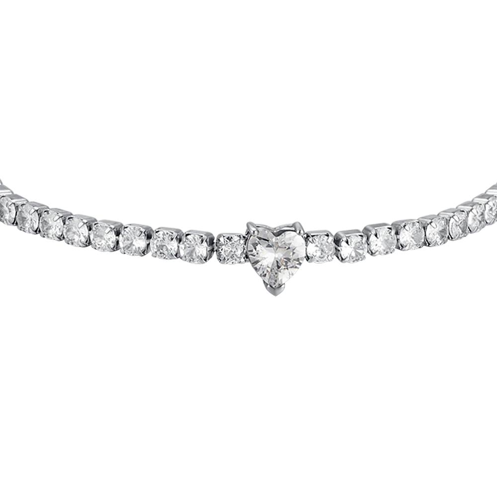 BRACCIALE DONNA IN ACCIAIO CON CRISTALLI BIANCHI E CUORE CRISTALLO - Image 4