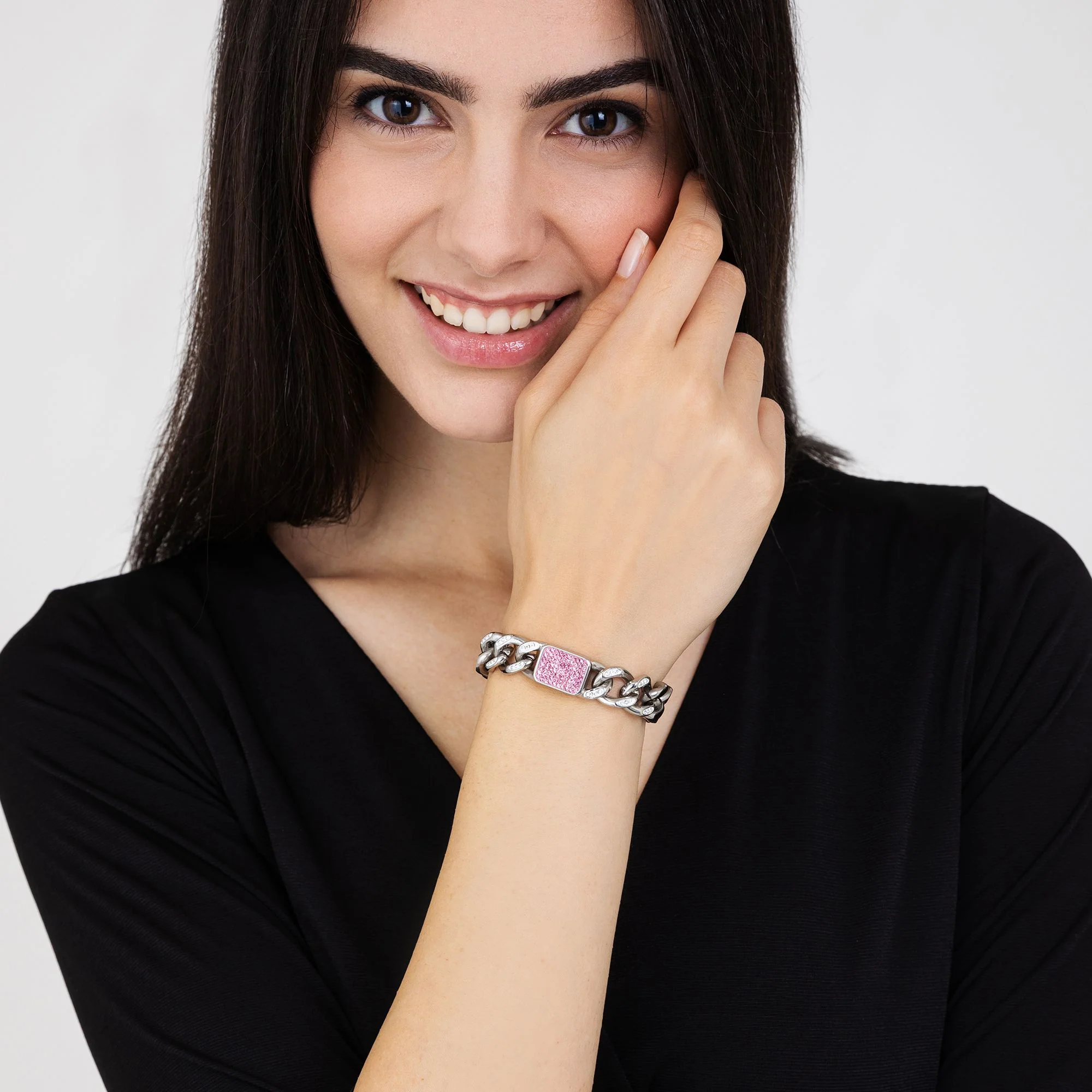 BRACCIALE DONNA IN ACCIAIO CON CRISTALLI FUCSIA - Image 3