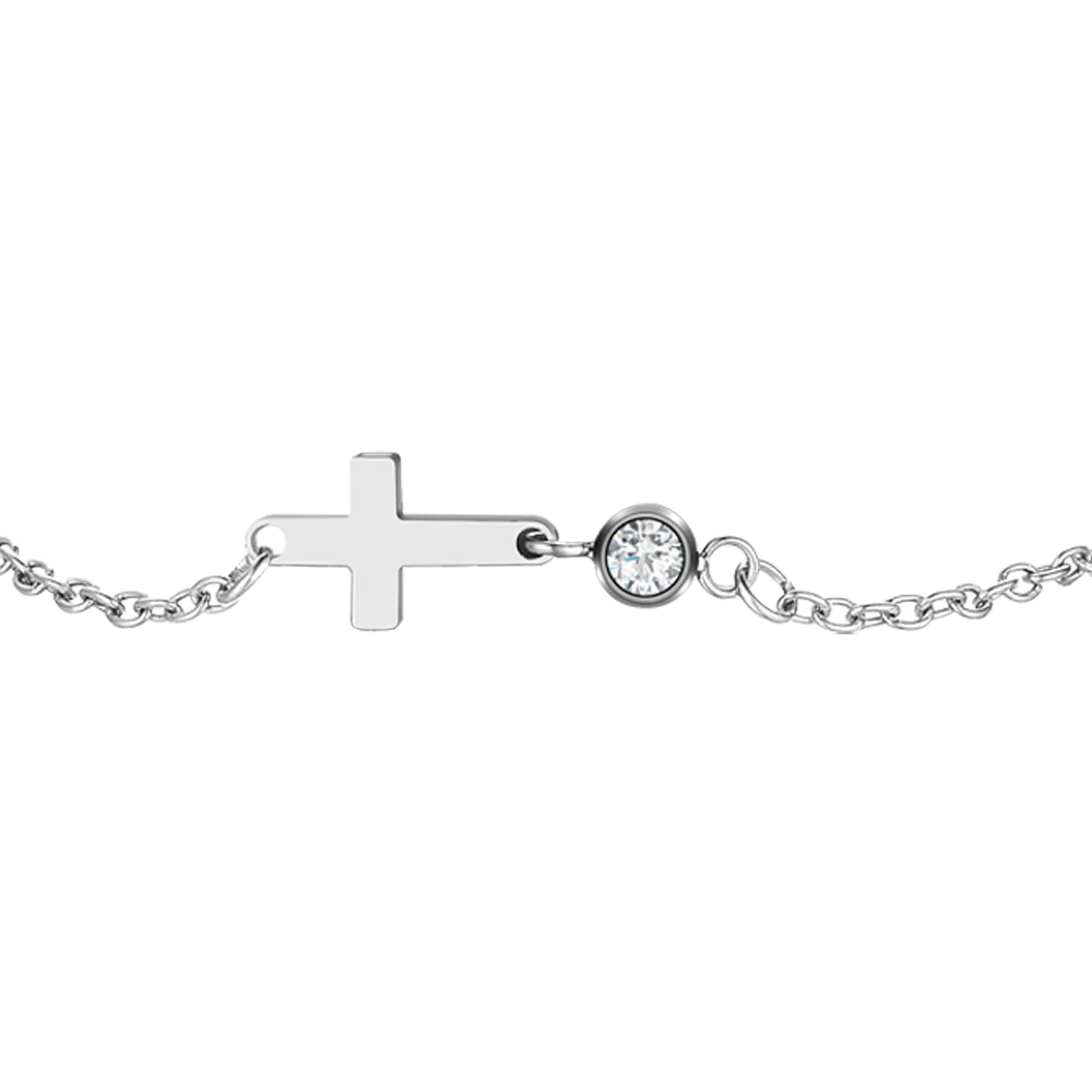 BRACCIALE IN ACCIAIO CON CROCE E CRISTALLO BIANCO - Image 2