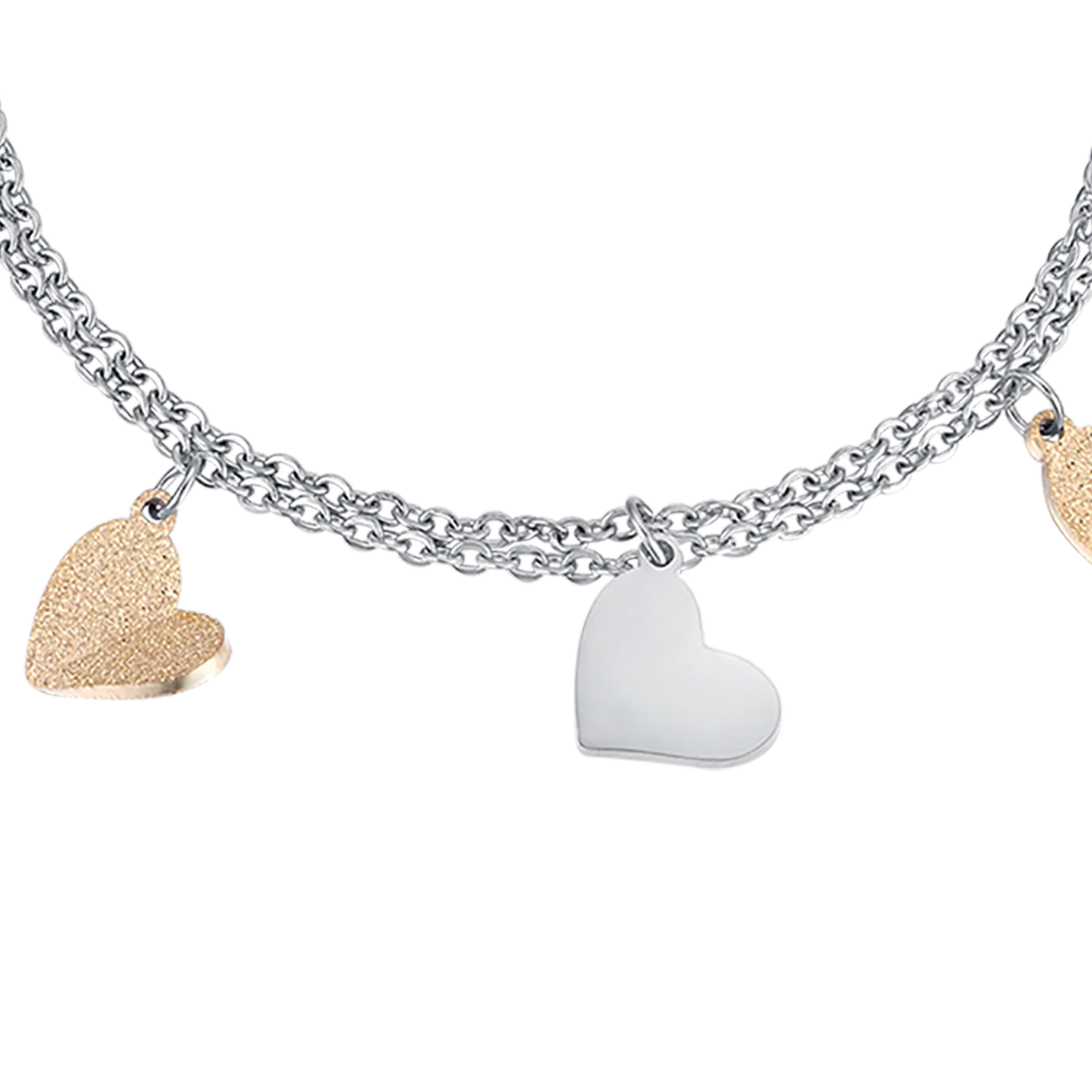 BRACCIALE IN ACCIAIO CON CUORI E GLITTER IP GOLD - Image 2