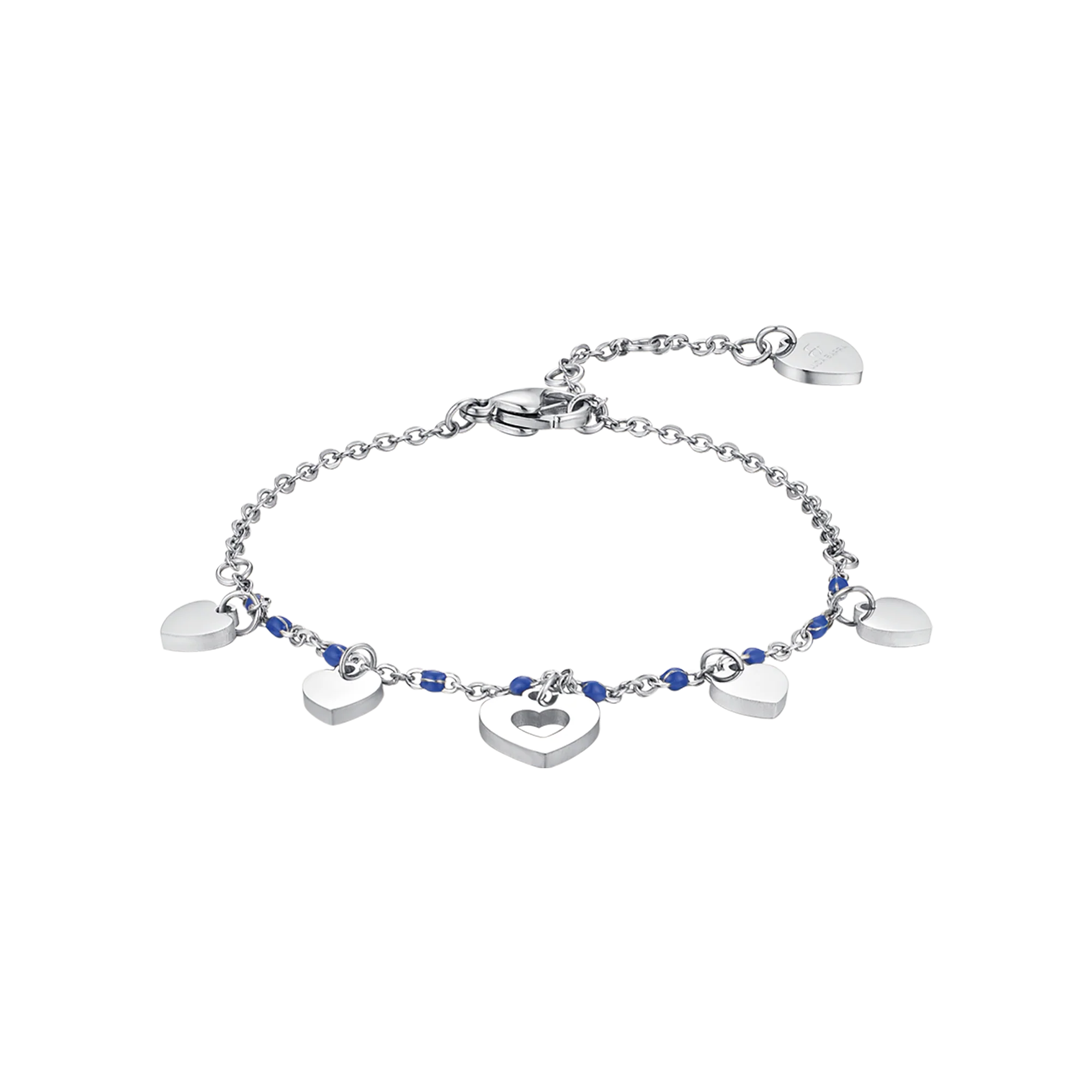 BRACCIALE IN ACCIAIO CON CUORI E PIETRE BLU