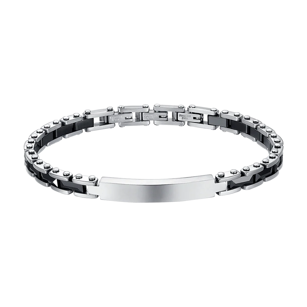 BRACCIALE UOMO IN ACCIAIO CON ELEMENTI IN CERAMICA NERA