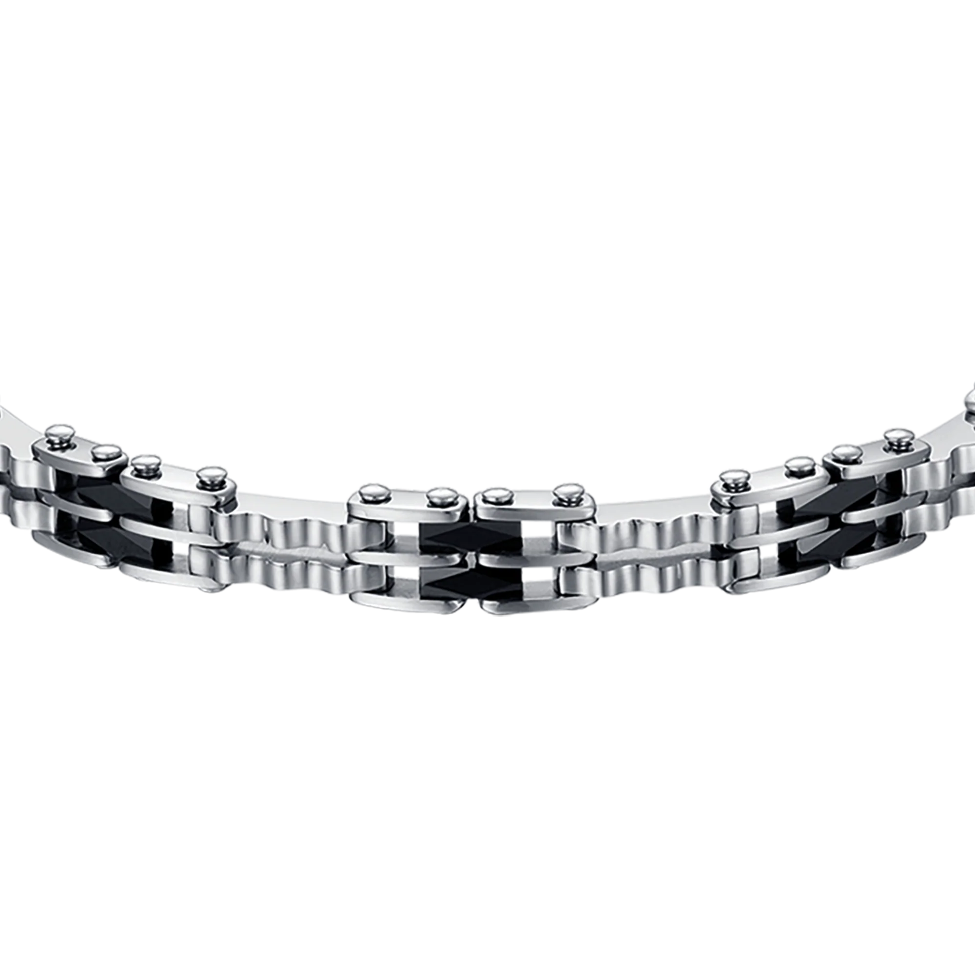 BRACCIALE UOMO IN ACCIAIO CON ELEMENTI IN CERAMICA NERA MAGLIA CATENA - Image 4
