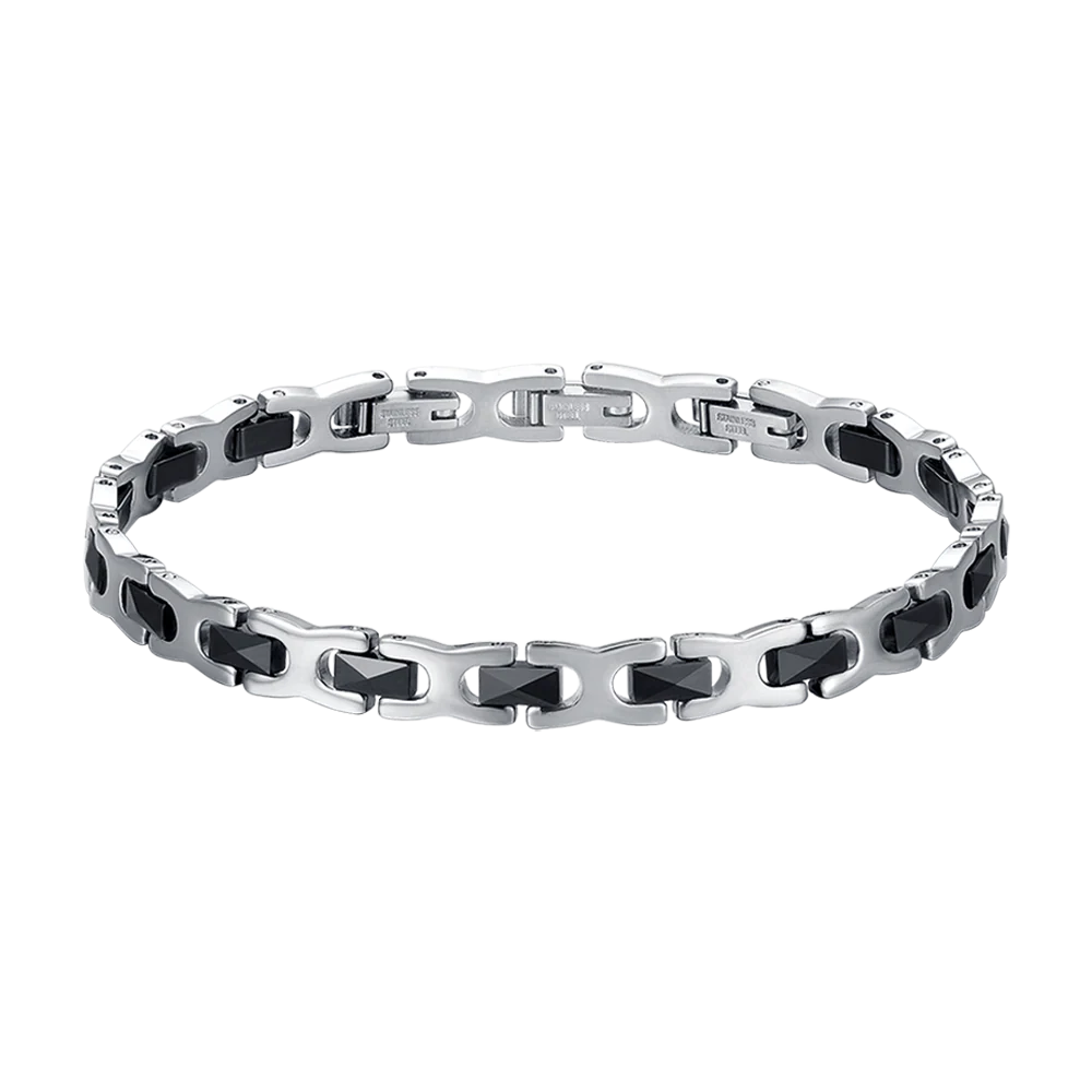 BRACCIALE UOMO IN ACCIAIO CON ELEMENTI IN CERAMICA NERA