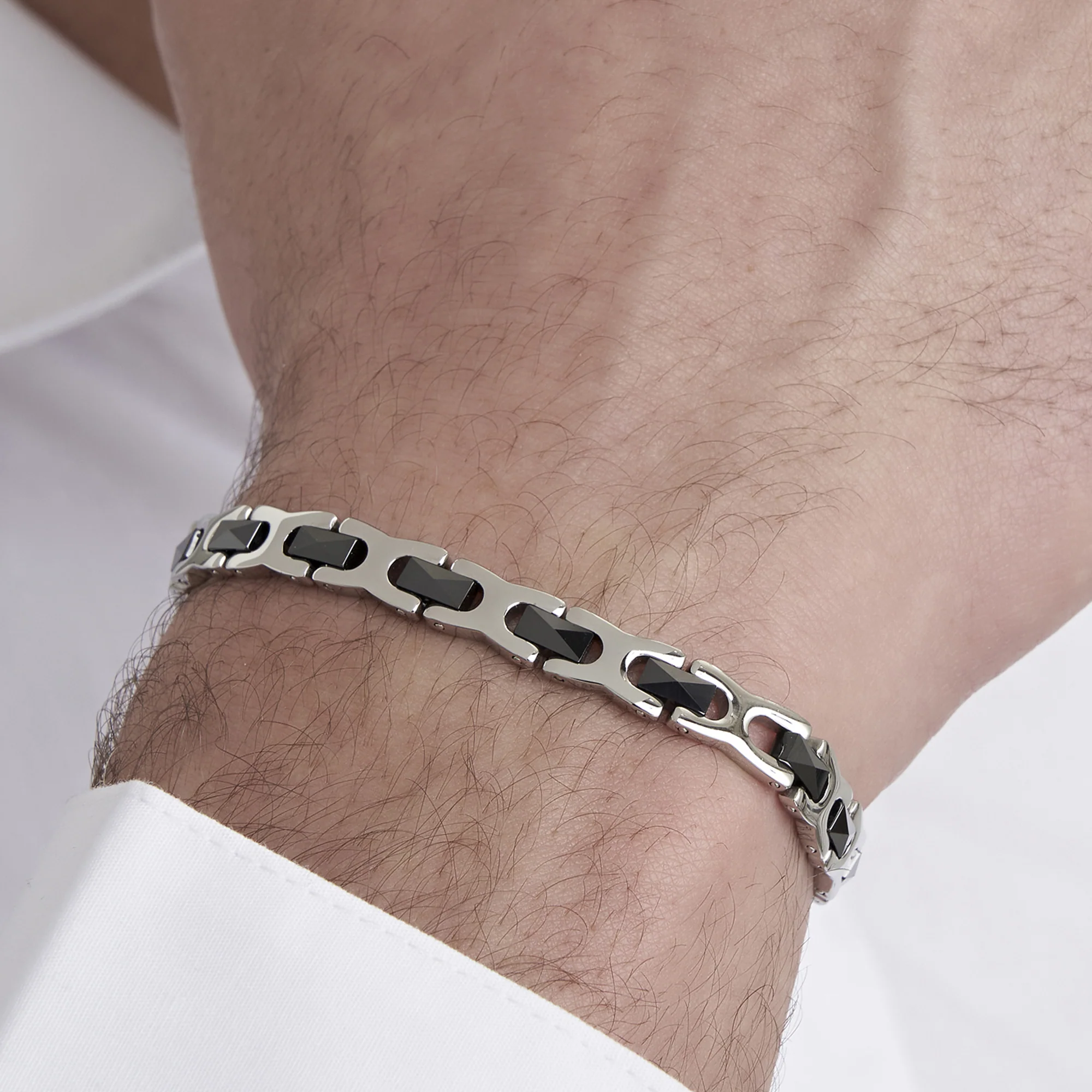 BRACCIALE UOMO IN ACCIAIO CON ELEMENTI IN CERAMICA NERA - Image 2