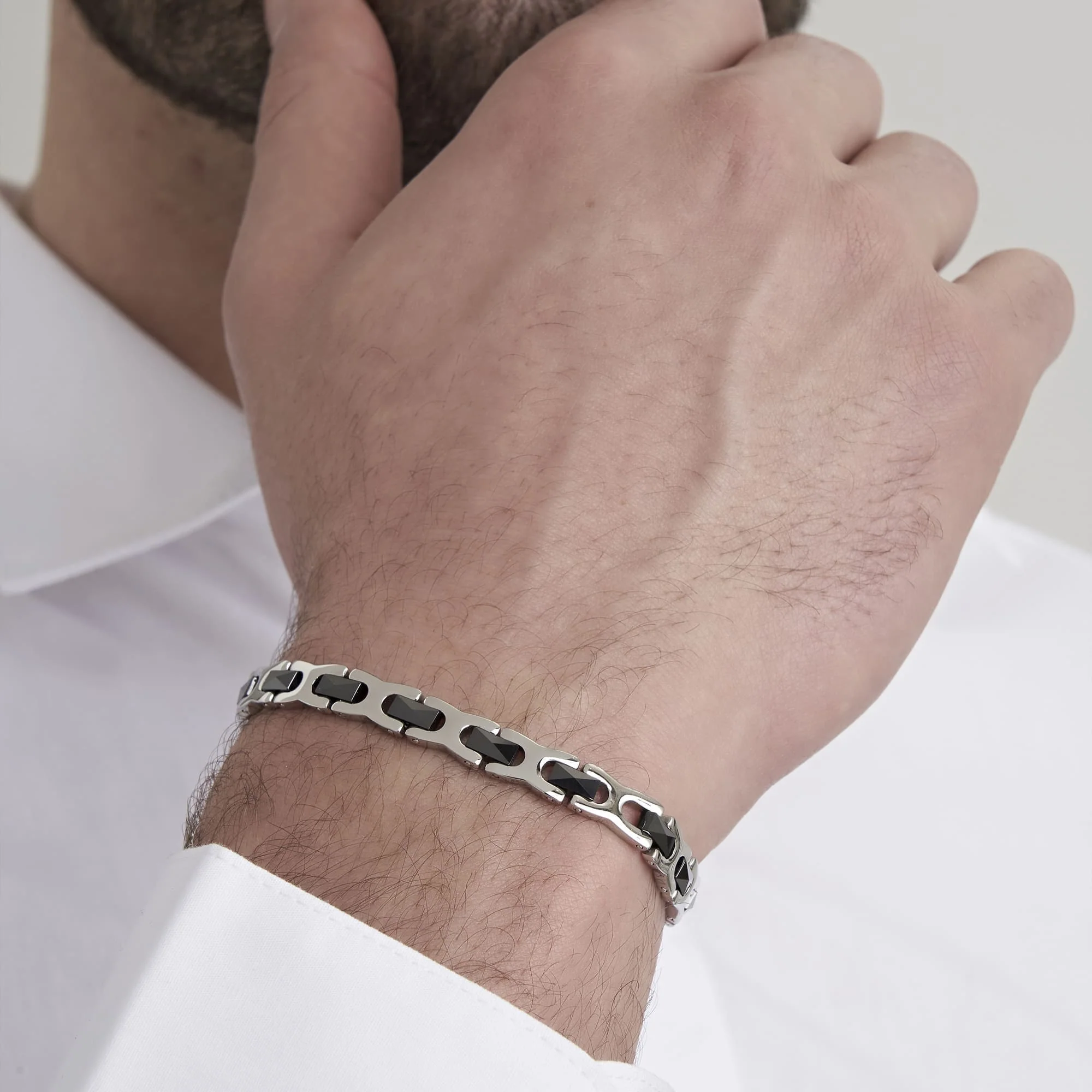 BRACCIALE UOMO IN ACCIAIO CON ELEMENTI IN CERAMICA NERA - Image 3