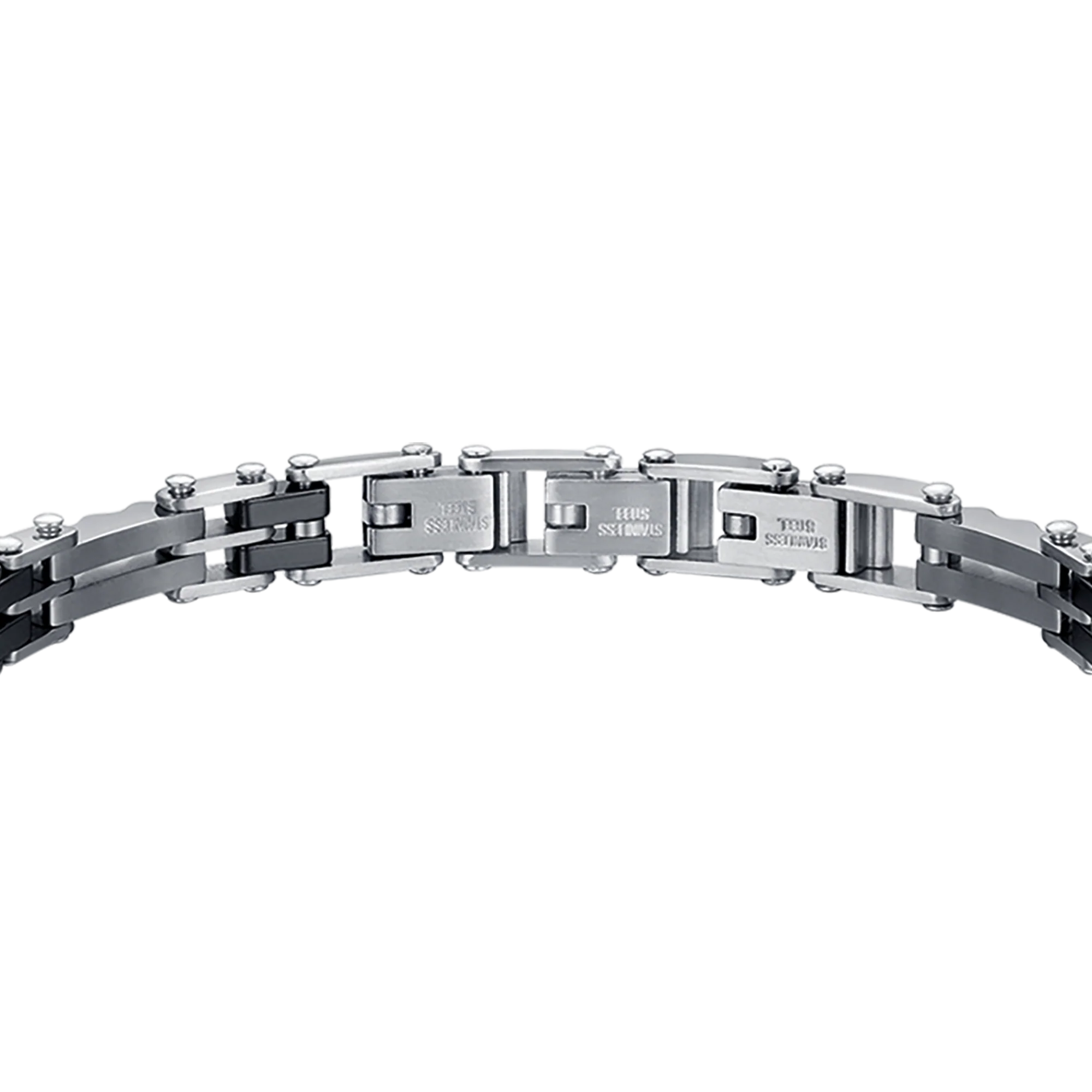 BRACCIALE UOMO IN ACCIAIO CON ELEMENTI IN CERAMICA NERA MAGLIA CATENA - Image 5