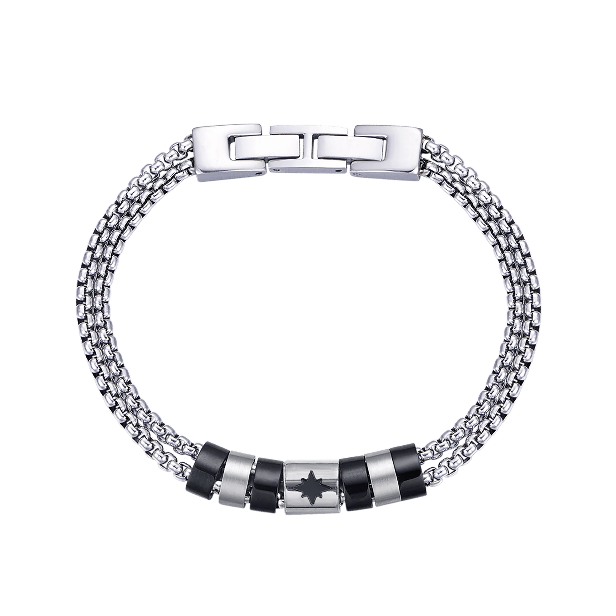 BRACCIALE UOMO IN ACCIAIO CON ELEMENTI IP NERO E ROSA DEI VENTI